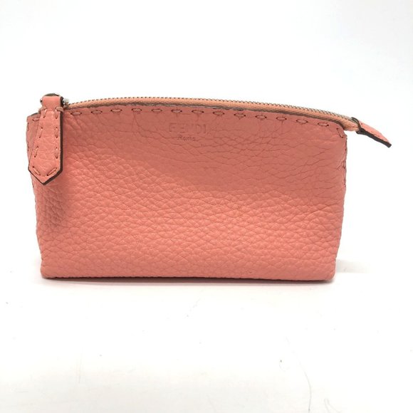FENDI 8N0114 Selleria Cosmetic Pouch, Leather, Pink, Women's